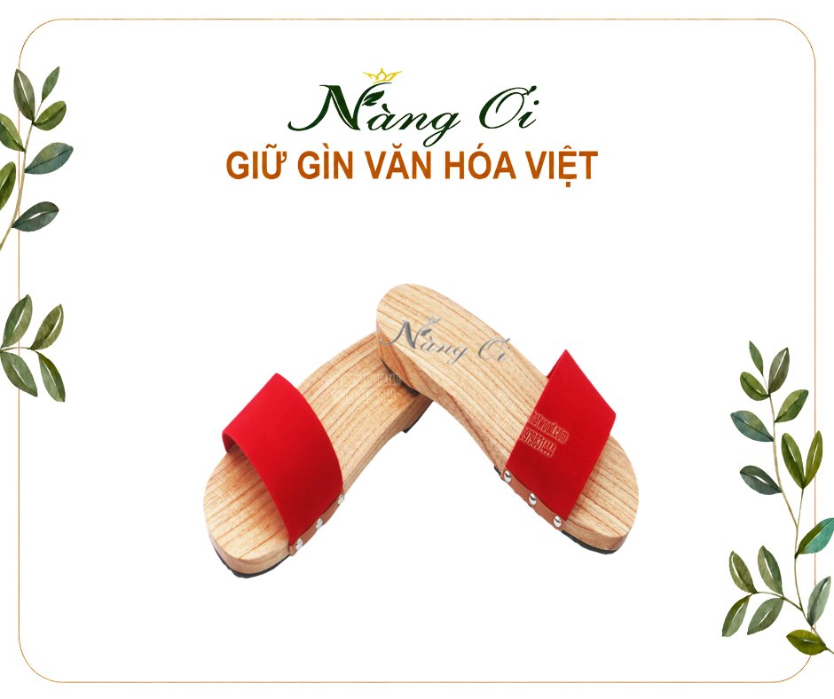 guốc gỗ quai nhung đỏ rực rỡ